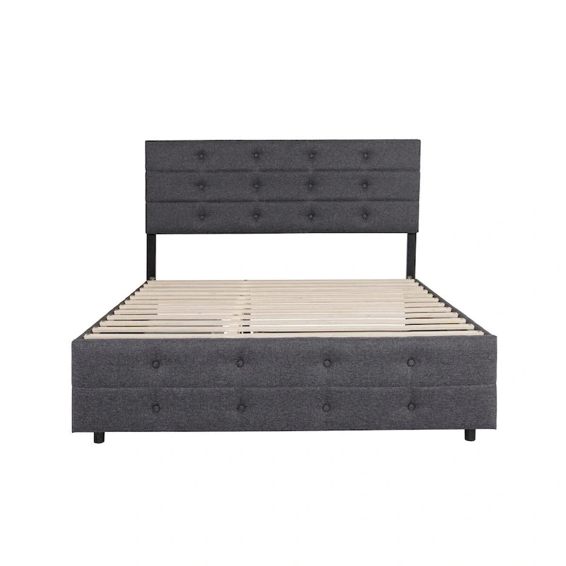 Cadre de lit rembourré Queen Size avec lit gigogne et 2 tiroirs de rangement