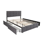 Cadre de lit rembourré Queen Size avec lit gigogne et 2 tiroirs de rangement