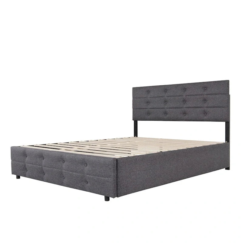 Cadre de lit rembourré Queen Size avec lit gigogne et 2 tiroirs de rangement