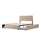 Cadre de lit rembourré Queen Size avec lit gigogne et 2 tiroirs de rangement