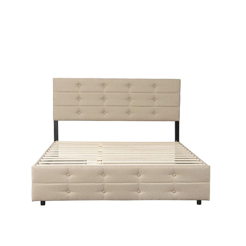 Cadre de lit rembourré Queen Size avec lit gigogne et 2 tiroirs de rangement
