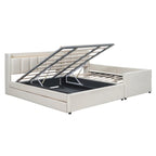 Lit plateforme tapissé Queen + Twin XL avec rangement – Cuir PU, vérin hydraulique