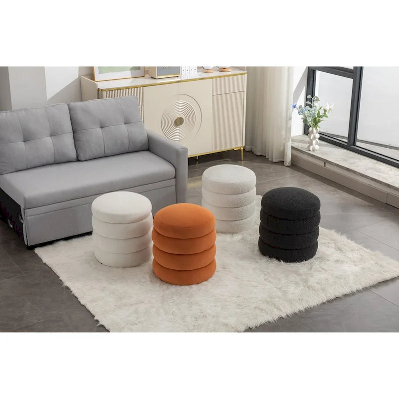 Tabouret/Repose-pieds rond en velours ottoman
