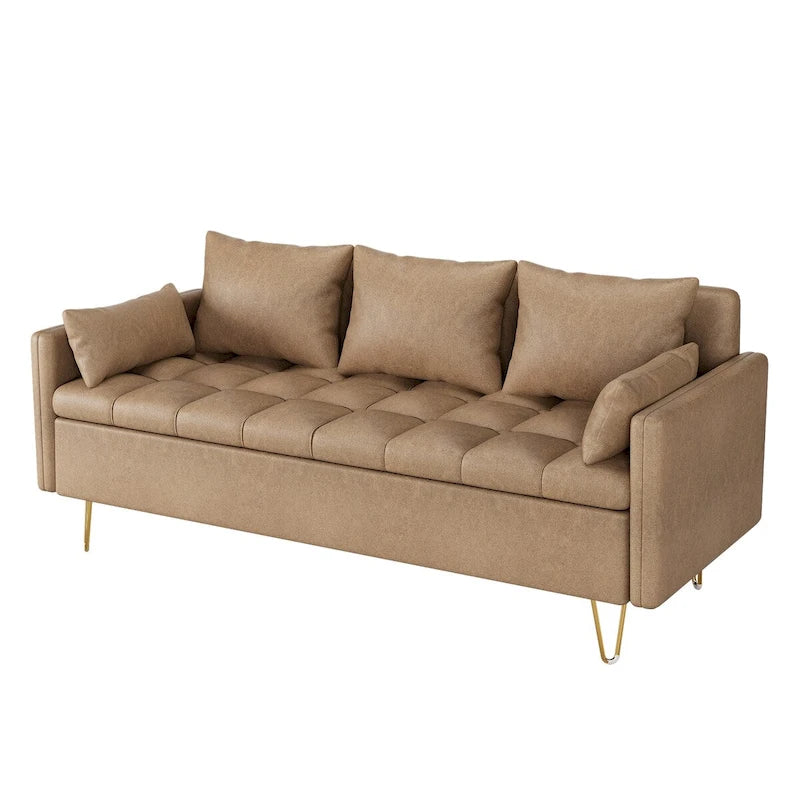 Canapé 3 places en similicuir avec rangement et coussins