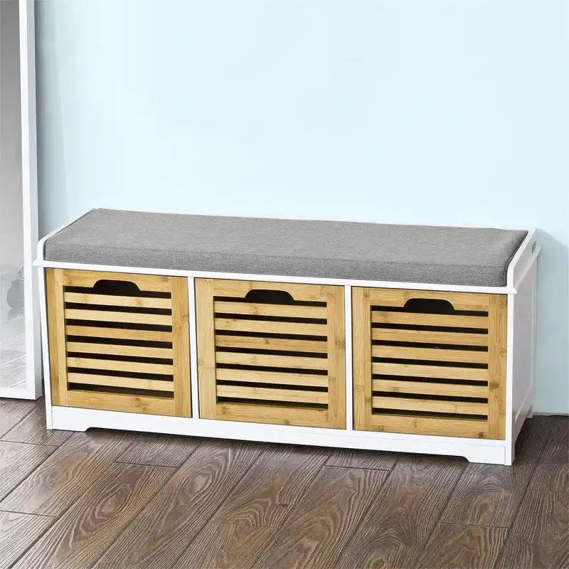 Banc de rangement 3 tiroirs avec coussin d'assise