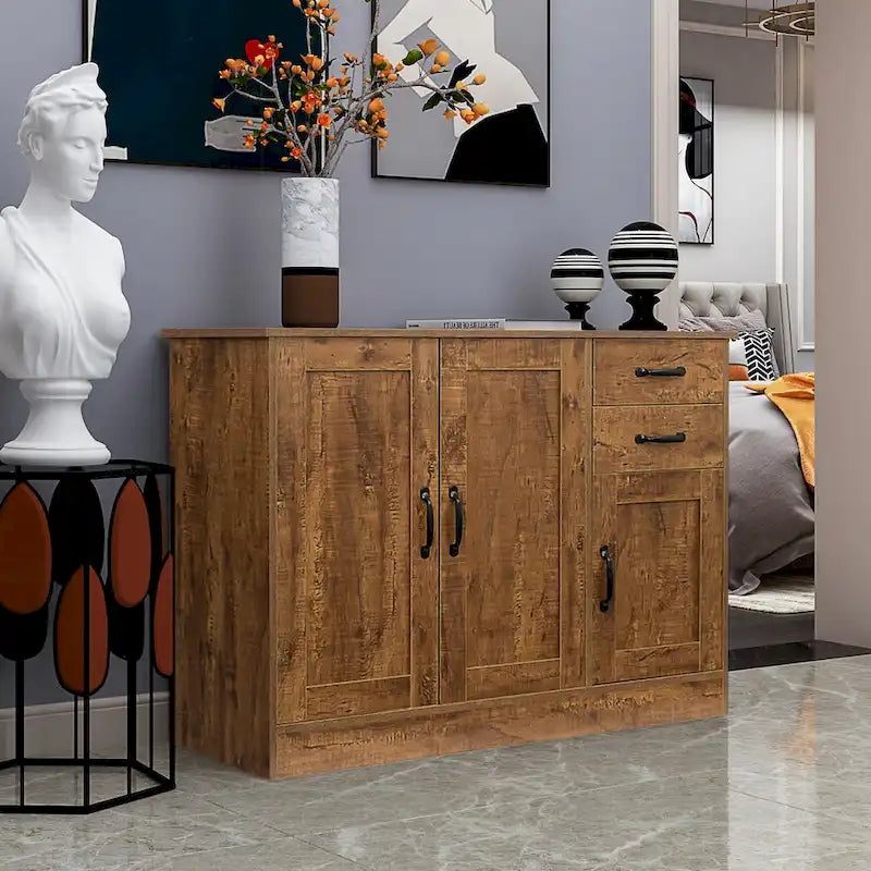 Buffet en bois avec 3 portes et 2 tiroirs