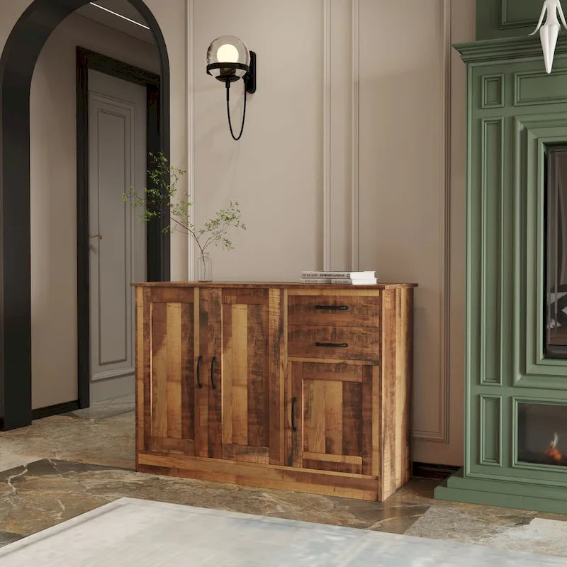 Buffet en bois avec 3 portes et 2 tiroirs
