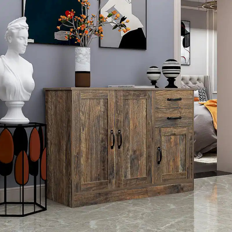 Buffet en bois avec 3 portes et 2 tiroirs