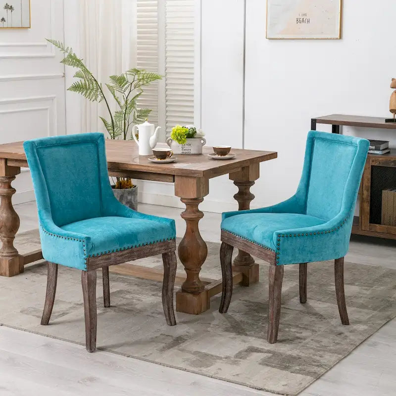 Chaise de salle à manger en tissu avec clous décoratifs et pieds chromés (lot de 2)