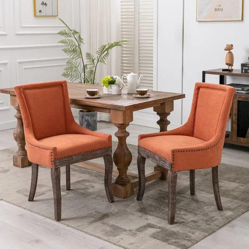 Chaise de salle à manger en tissu avec clous décoratifs et pieds chromés (lot de 2)