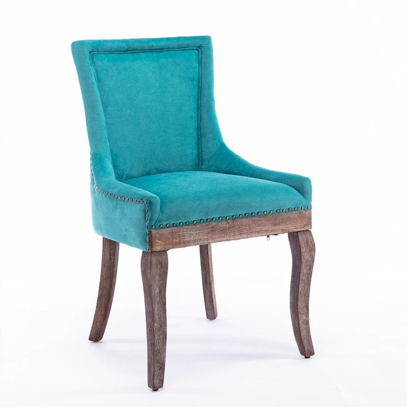 Chaise de salle à manger en tissu avec clous décoratifs et pieds chromés (lot de 2)