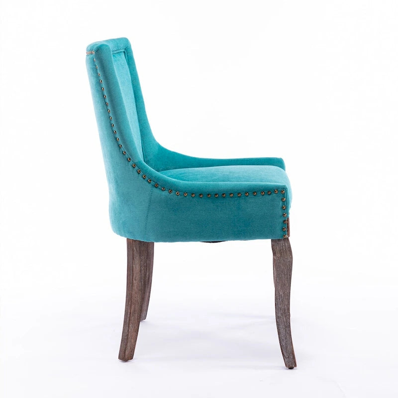 Chaise de salle à manger en tissu avec clous décoratifs et pieds chromés (lot de 2)
