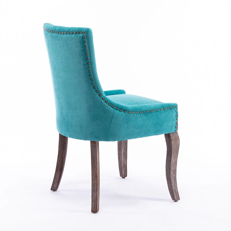 Chaise de salle à manger en tissu avec clous décoratifs et pieds chromés (lot de 2)