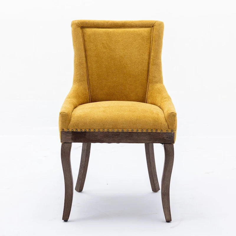 Chaise de salle à manger en tissu avec clous décoratifs et pieds chromés (lot de 2)