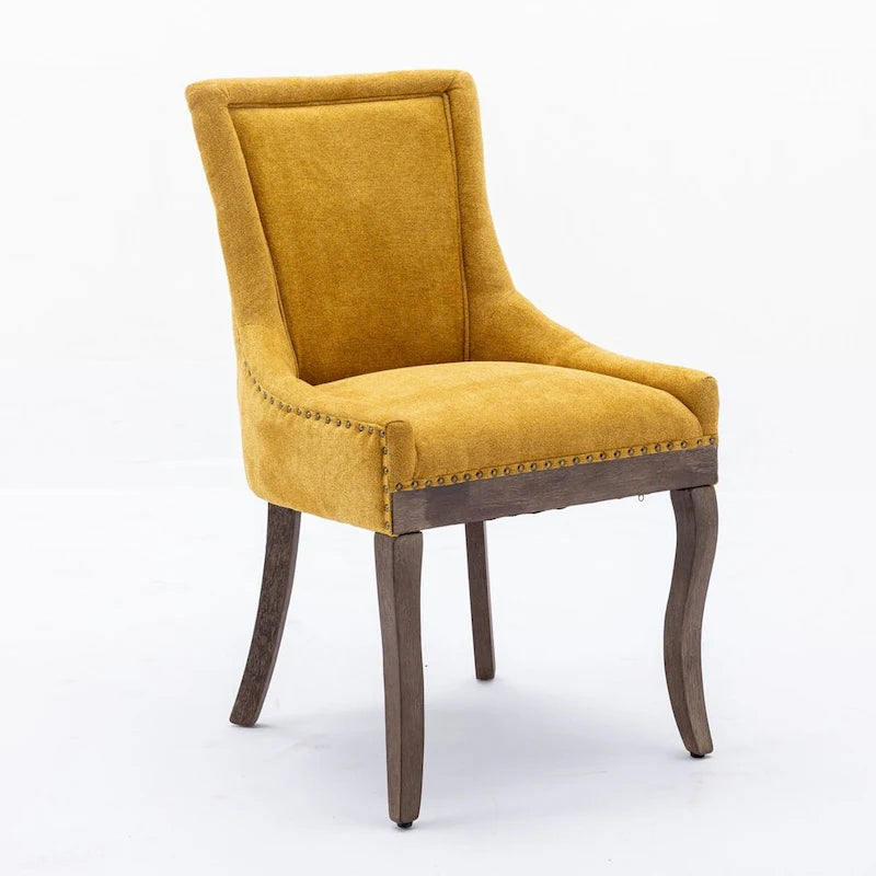 Chaise de salle à manger en tissu avec clous décoratifs et pieds chromés (lot de 2)