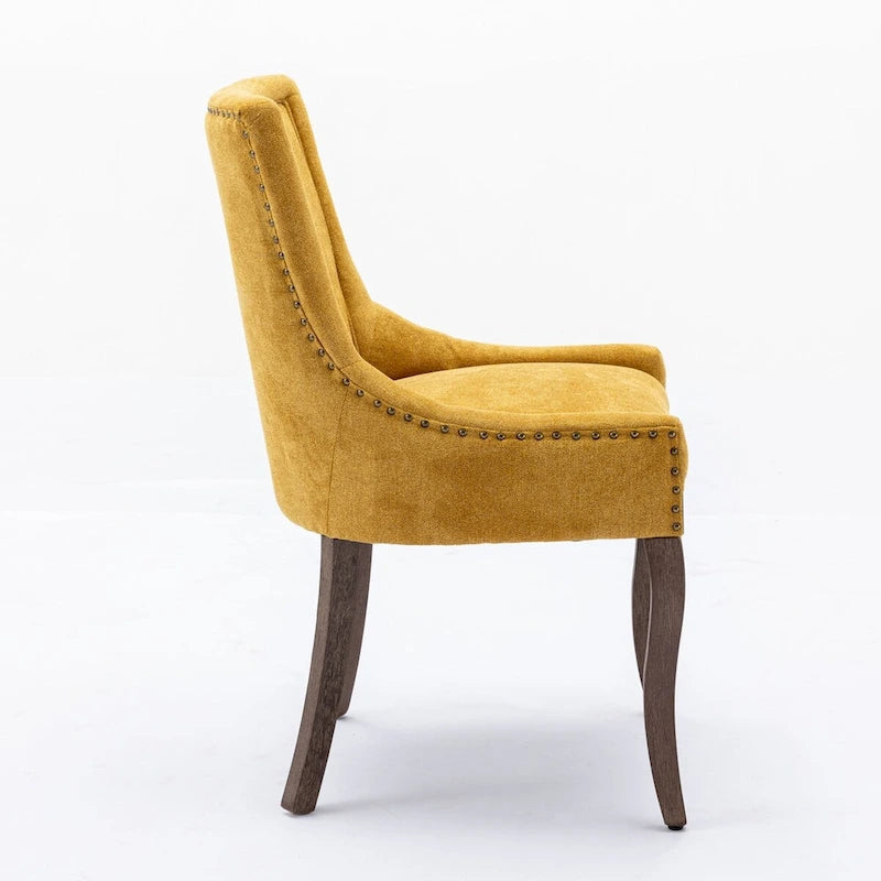 Chaise de salle à manger en tissu avec clous décoratifs et pieds chromés (lot de 2)