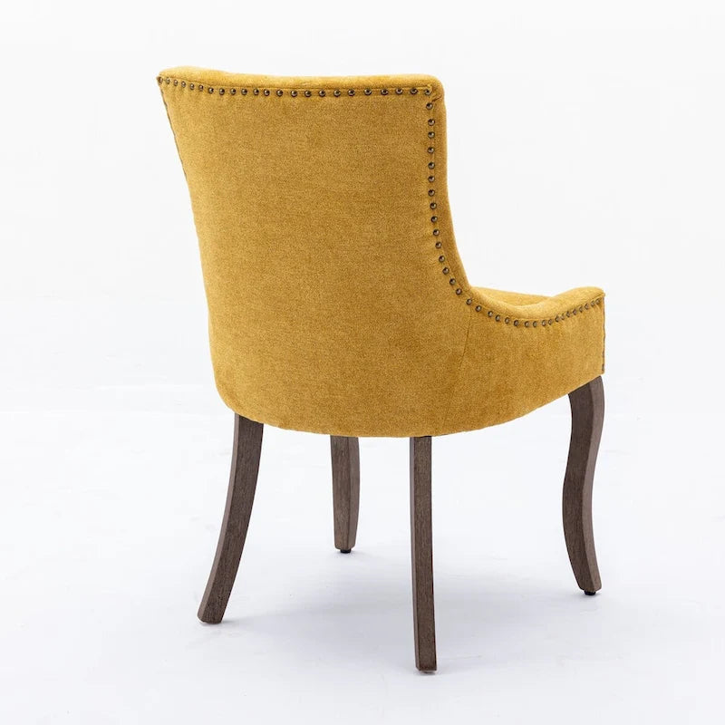 Chaise de salle à manger en tissu avec clous décoratifs et pieds chromés (lot de 2)