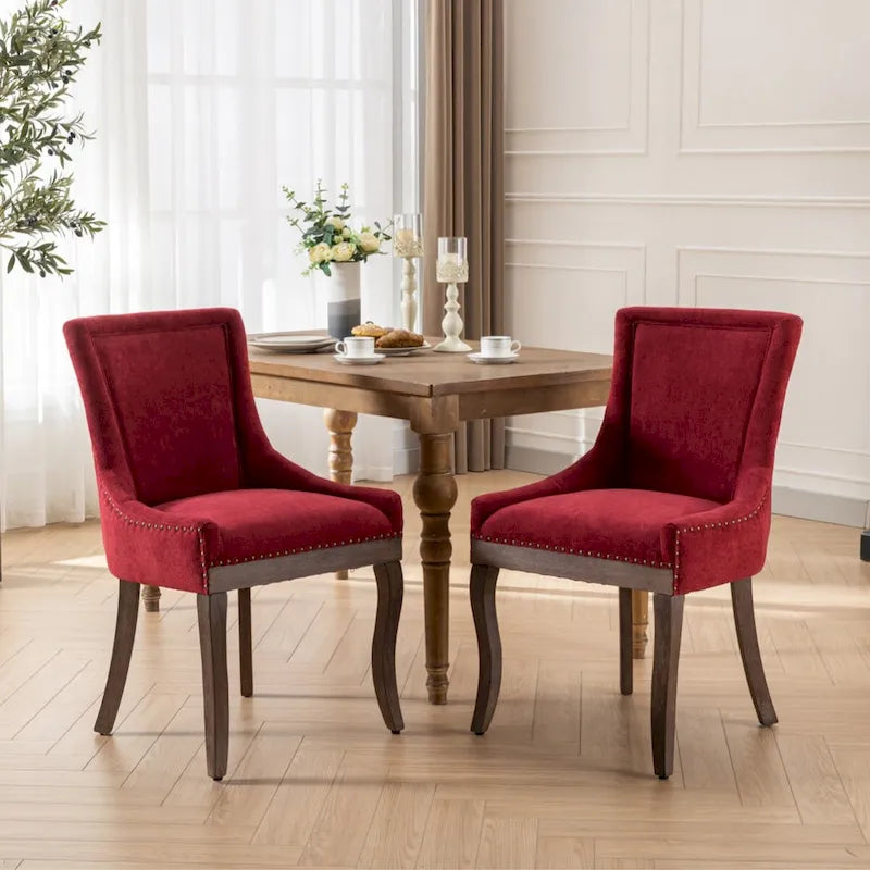 Chaise de salle à manger en tissu avec clous décoratifs et pieds chromés (lot de 2)