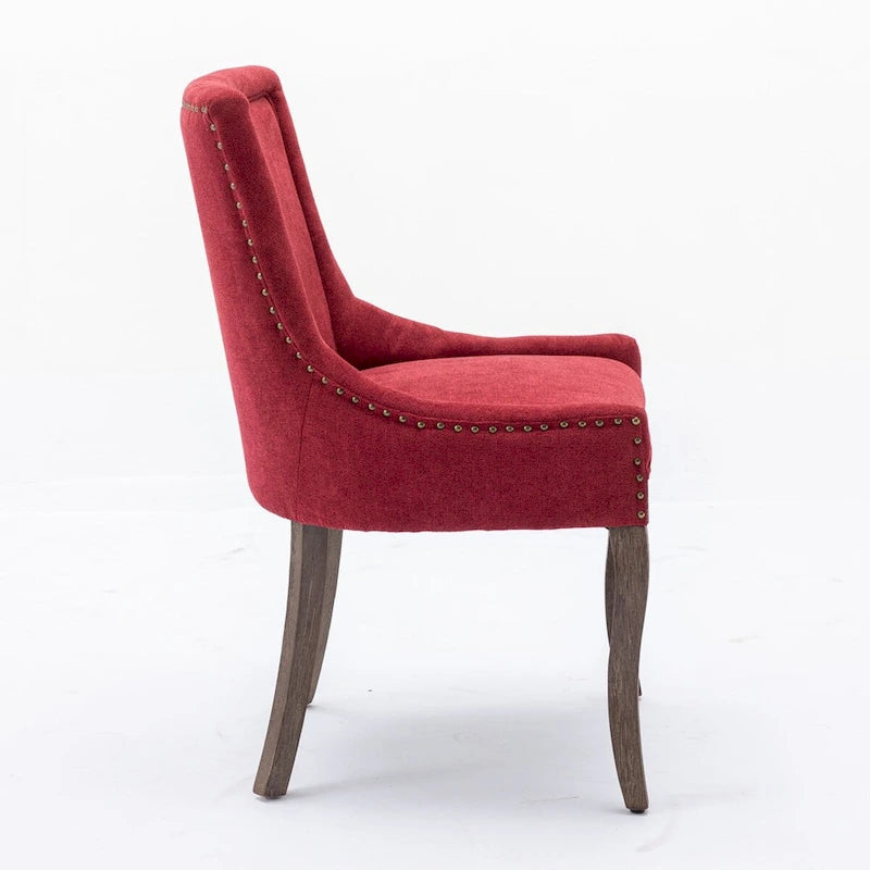 Chaise de salle à manger en tissu avec clous décoratifs et pieds chromés (lot de 2)