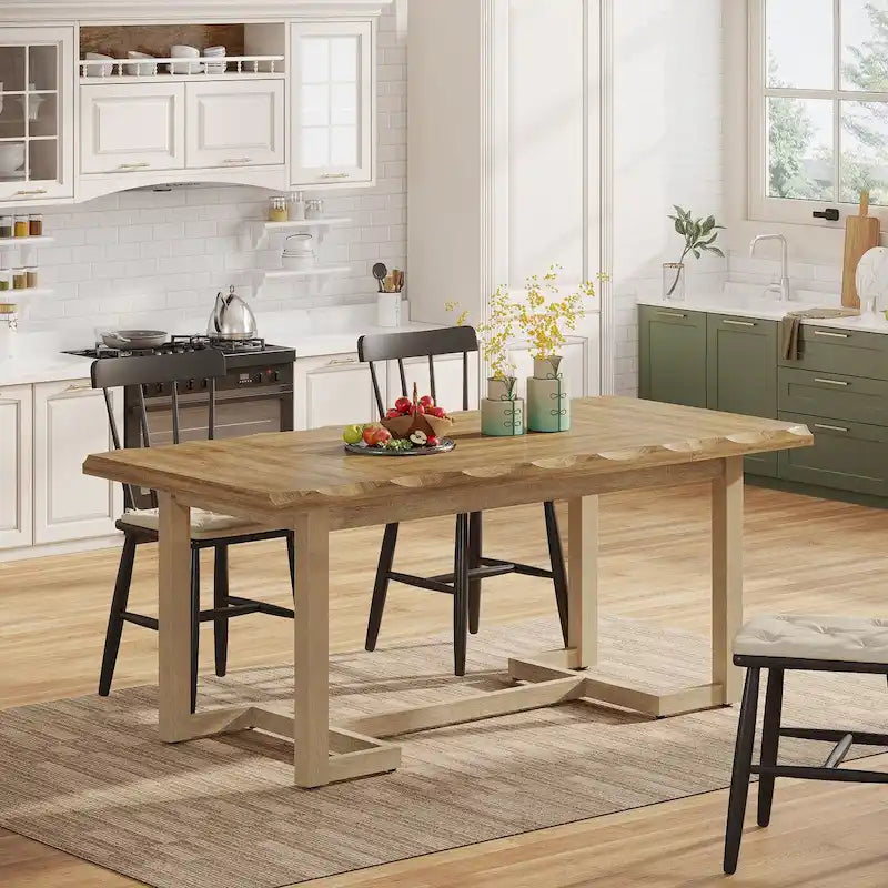 Table à manger rectangulaire de 160 cm avec pieds en bois massif pour 4 à 6 personnes