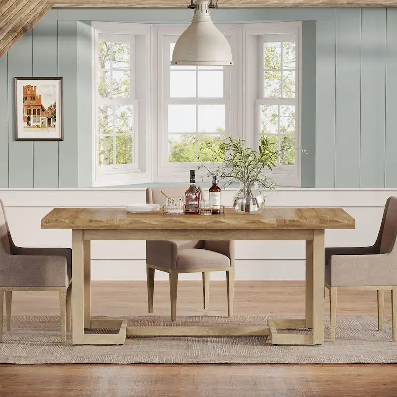 Table à manger rectangulaire de 160 cm avec pieds en bois massif pour 4 à 6 personnes
