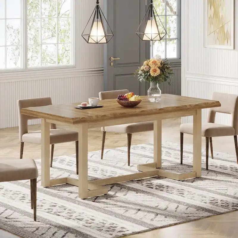 Table à manger rectangulaire de 160 cm avec pieds en bois massif pour 4 à 6 personnes