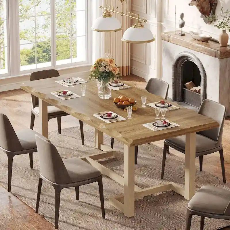 Table à manger rectangulaire de 160 cm avec pieds en bois massif pour 4 à 6 personnes