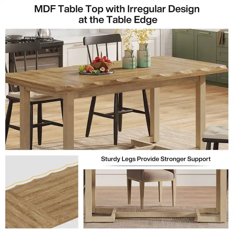 Table à manger rectangulaire de 160 cm avec pieds en bois massif pour 4 à 6 personnes
