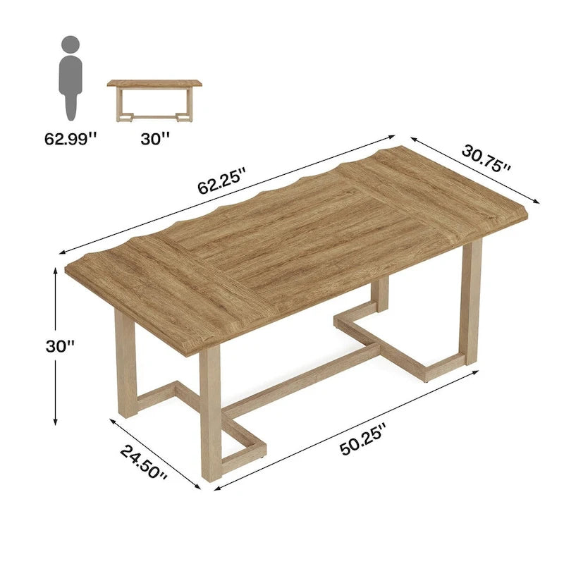 Table à manger rectangulaire de 160 cm avec pieds en bois massif pour 4 à 6 personnes