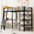 Lit mezzanine métallique une place avec étagères à 3 niveaux et bureau