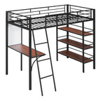 Lit mezzanine métallique une place avec étagères à 3 niveaux et bureau
