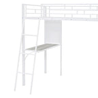 Lit mezzanine métallique une place avec étagères à 3 niveaux et bureau