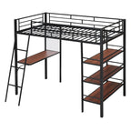 Lit mezzanine métallique une place avec étagères à 3 niveaux et bureau