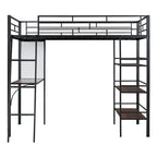 Lit mezzanine métallique une place avec étagères à 3 niveaux et bureau