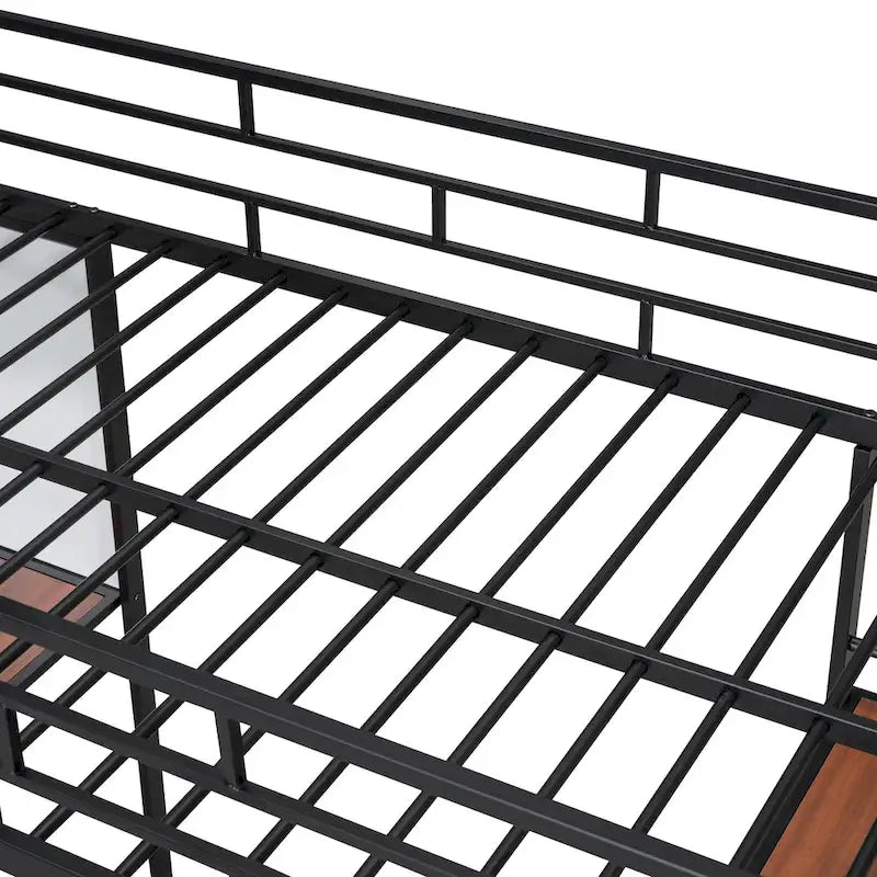 Lit mezzanine métallique une place avec étagères à 3 niveaux et bureau