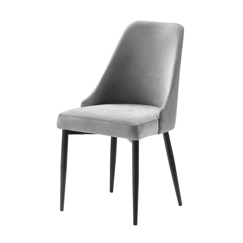 Lot de 2 chaises de salle à manger de 48,26 cm, haut dossier incurvé, velours gris, pieds en métal noir.