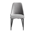 Lot de 2 chaises de salle à manger de 48,26 cm, haut dossier incurvé, velours gris, pieds en métal noir.