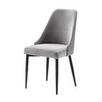 Lot de 2 chaises de salle à manger de 48,26 cm, haut dossier incurvé, velours gris, pieds en métal noir.