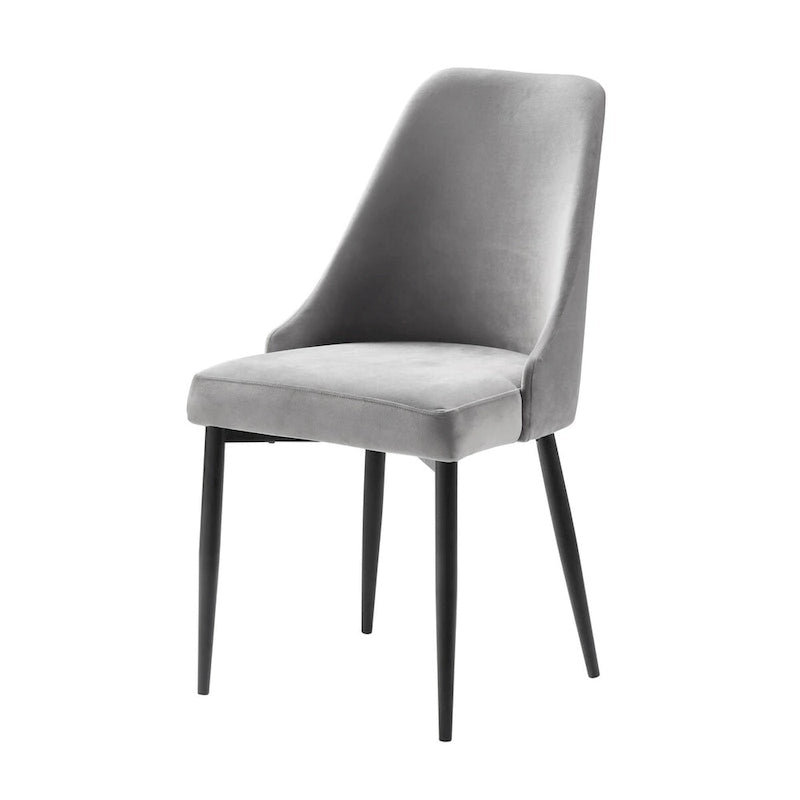 Lot de 2 chaises de salle à manger de 48,26 cm, haut dossier incurvé, velours gris, pieds en métal noir.
