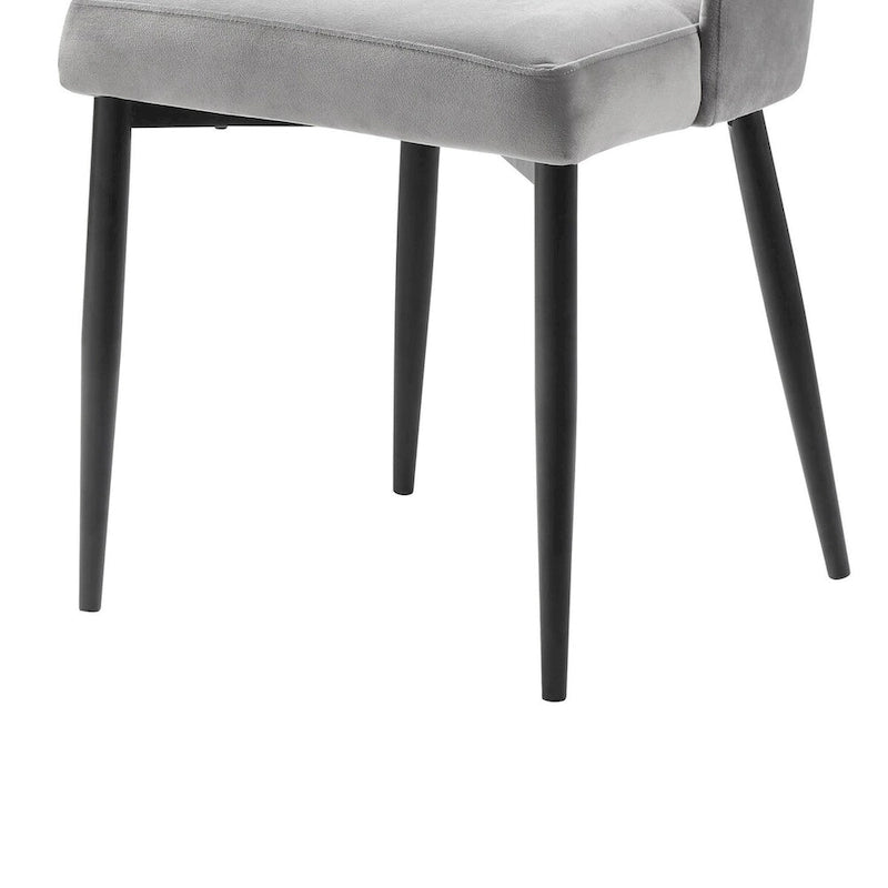 Lot de 2 chaises de salle à manger de 48,26 cm, haut dossier incurvé, velours gris, pieds en métal noir.