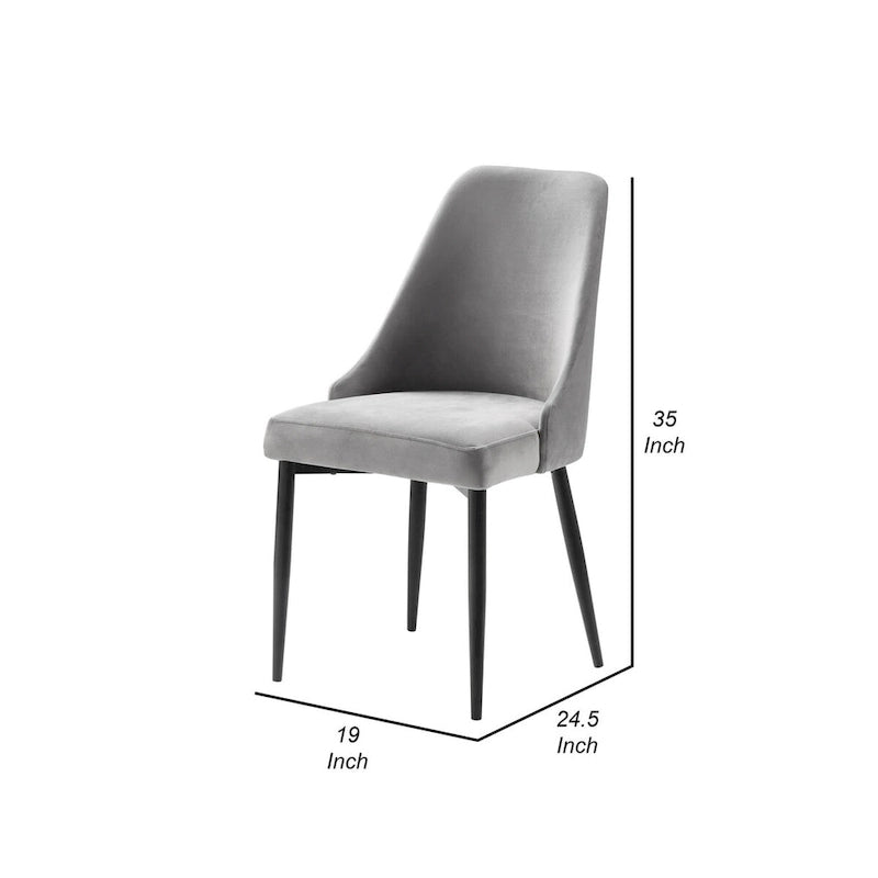 Lot de 2 chaises de salle à manger de 48,26 cm, haut dossier incurvé, velours gris, pieds en métal noir.
