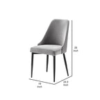 Lot de 2 chaises de salle à manger de 48,26 cm, haut dossier incurvé, velours gris, pieds en métal noir.