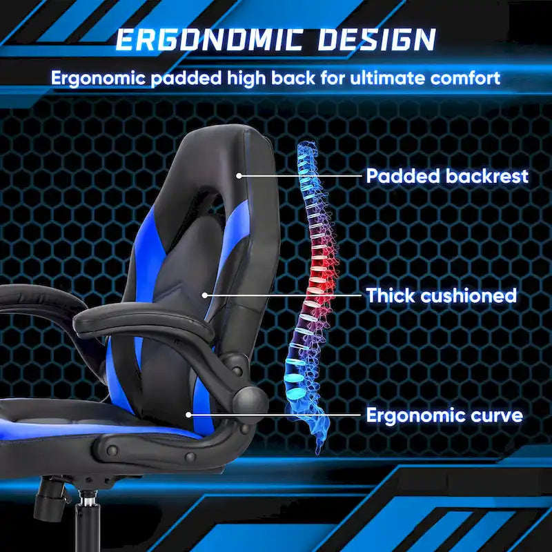 Chaise de jeu ergonomique avec support lombaire et accoudoirs relevables