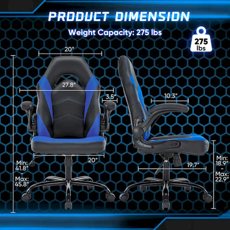 Chaise de jeu ergonomique avec support lombaire et accoudoirs relevables