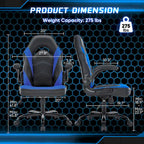 Chaise de jeu ergonomique avec support lombaire et accoudoirs relevables