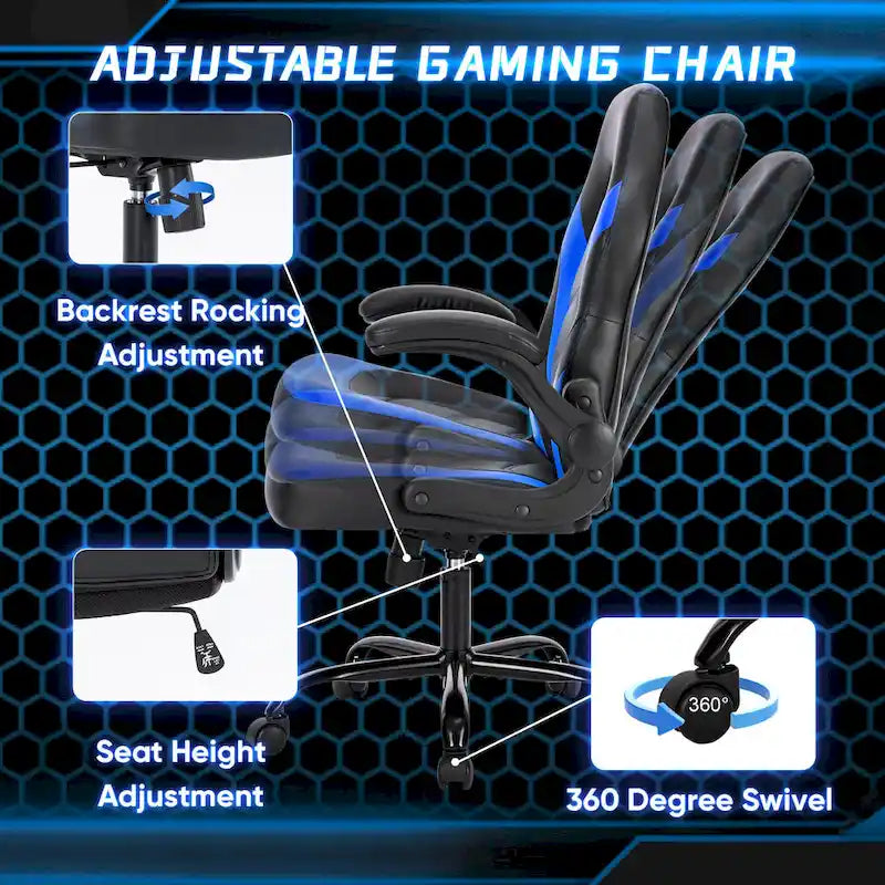 Chaise de jeu ergonomique avec support lombaire et accoudoirs relevables