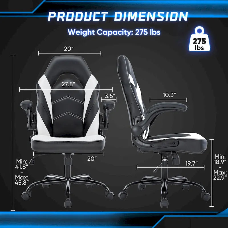 Chaise de jeu ergonomique avec support lombaire et accoudoirs relevables