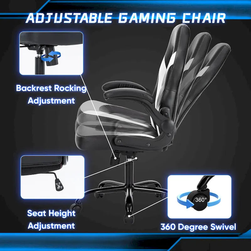 Chaise de jeu ergonomique avec support lombaire et accoudoirs relevables