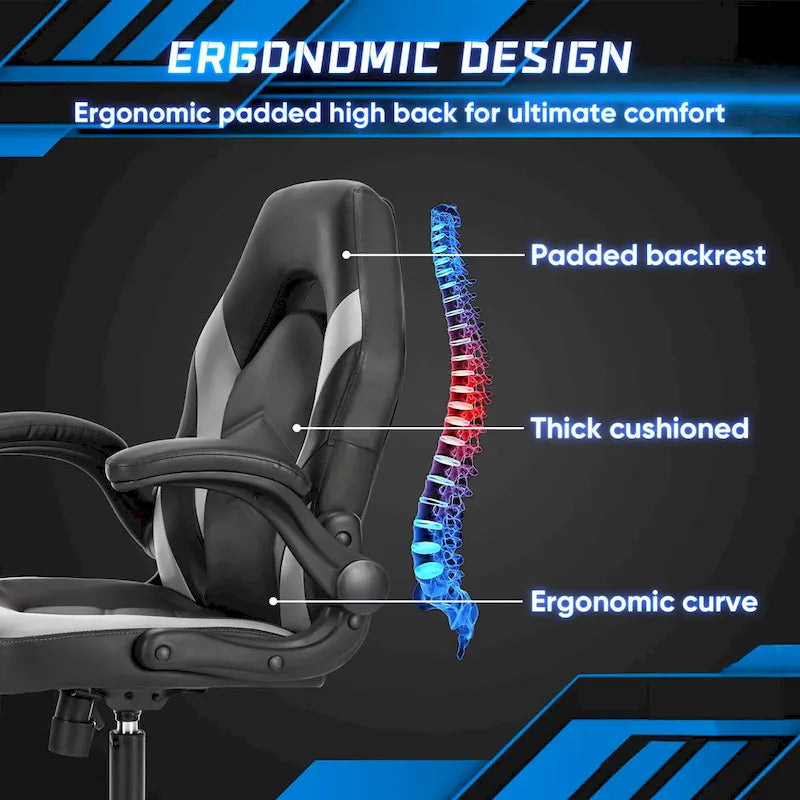 Chaise de jeu ergonomique avec support lombaire et accoudoirs relevables