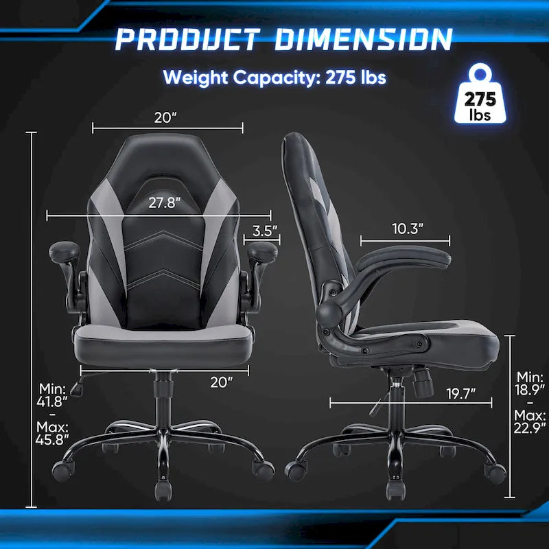 Chaise de jeu ergonomique avec support lombaire et accoudoirs relevables